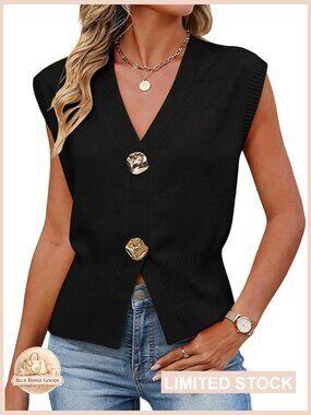Sleeveless V-Neck Cropped Sweater Ribbed Knit Pullover Lightweight Summer Top